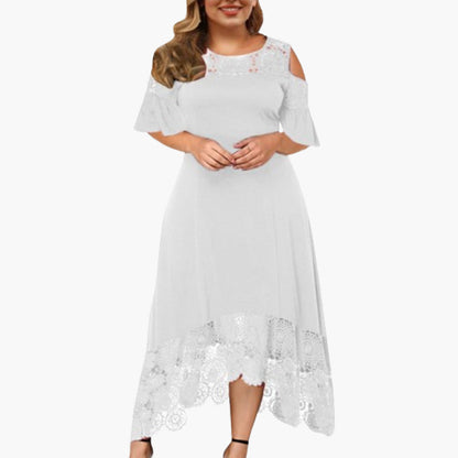 👗Kanten Ruche Jurk Met Korte Mouwen