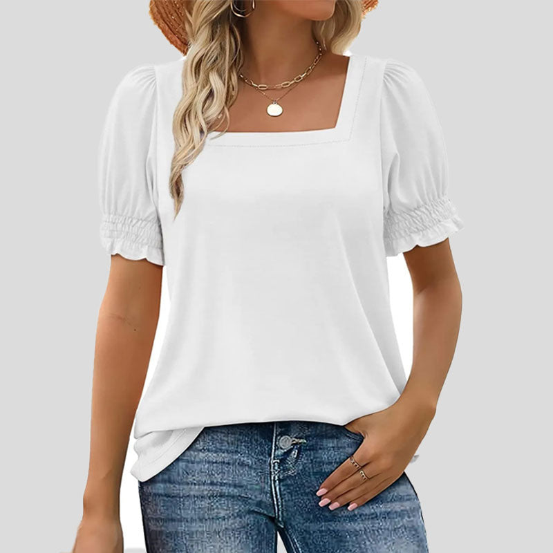 ⏳Limited sale path🌸T-shirt met vierkante hals en gesmokte mouwen voor dames