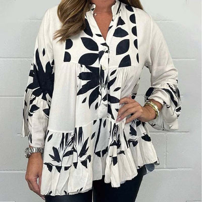 ⏳Beperkte tijd 60% korting! 💥 🌸 Damestop met wijde mouwen en ruches met v-hals.