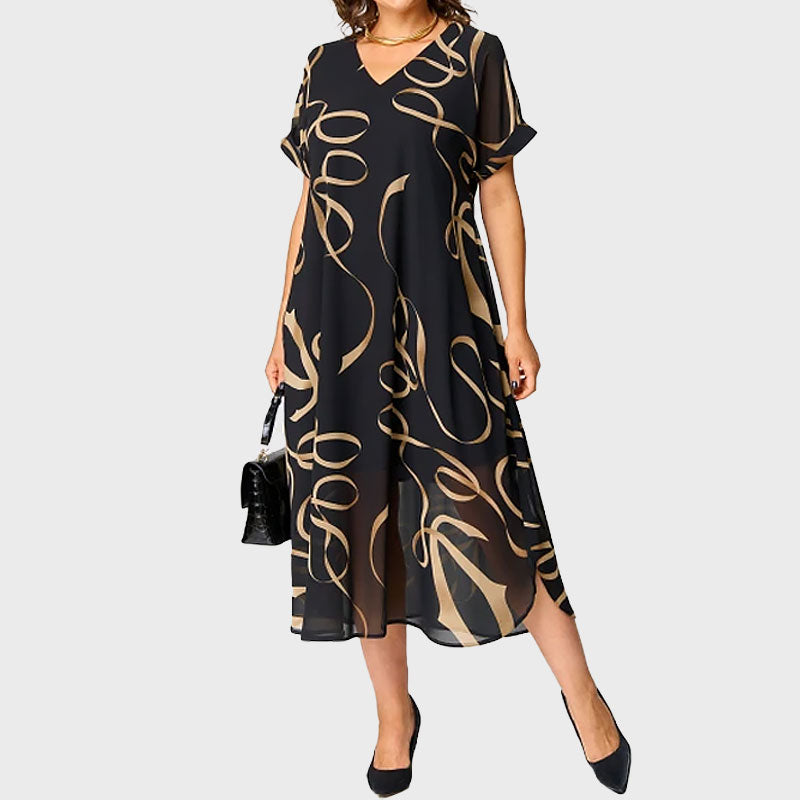 ✨Tijdelijke aanbieding 39% KORTING🎁🌸Bedrukte ontspannen jurk met V-hals