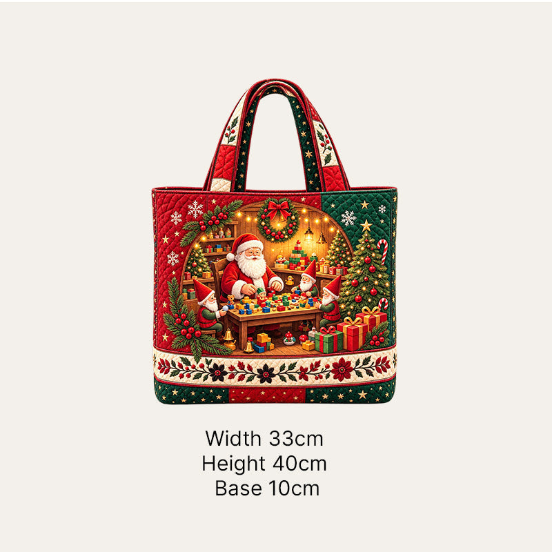 Vintage kerst-draagtas met kerstmanprint | Feestelijke herbruikbare boodschappentas