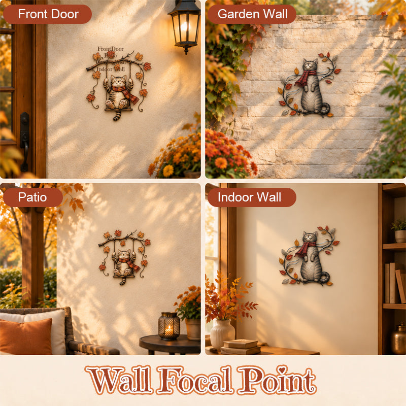 🍁Metalen wanddecoratie met herfstkat🐱