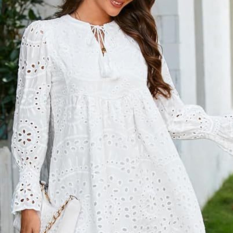 💞Tijdelijke aanbieding 49% KORTING🎁Kanten jurk met V-hals en lange mouwen en kwastjes