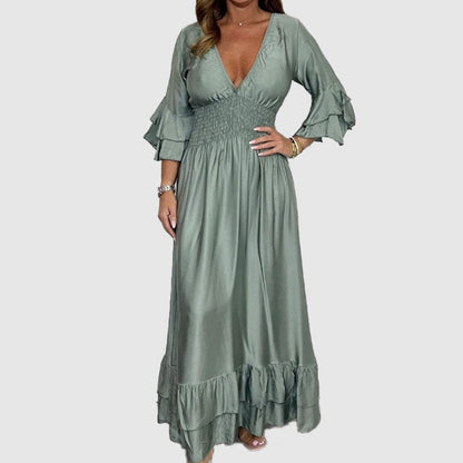 ✨Nieuwe artikelen 35% korting🎁Satijnen V-hals ruchejurk