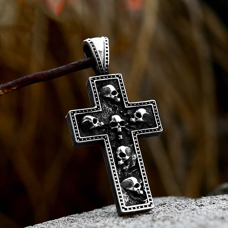 ✝️ Retro RVS Kruis Hanger met Schedel Design