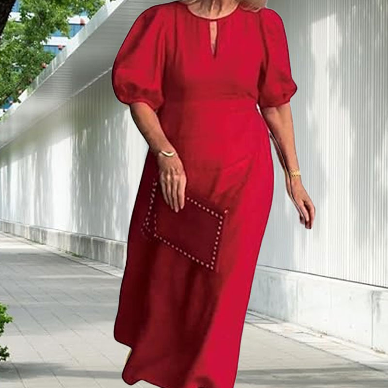 ✨Nieuwe productpromotie 45% korting🎁Effen Casual Jurk Met Pofmouwen