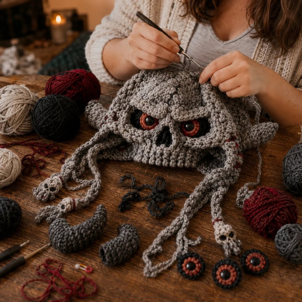 🎭🎃 DIY-haakpakket voor een Halloween-monsterkap | Hoogwaardig, zacht garen met stapsgewijze handleiding voor het zelf maken van een handgemaakte, draagbare karakterkap 🧶✨