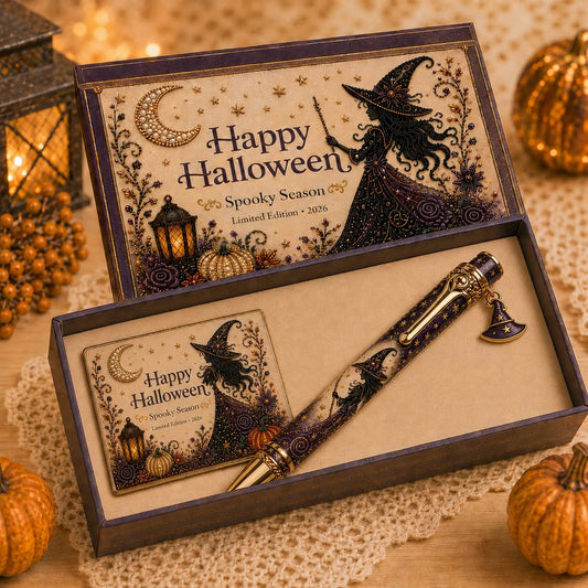🎃🔮 Griezelige Halloween-pen-cadeauset | Decoratieve pen, bijpassende herinneringskaart en bijpassende geschenkdoos in 3 limited edition-uitvoeringen ✨