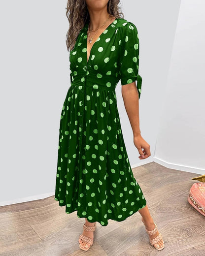 🥰Nieuwe producten Hot Sale 45% KORTING🌹Polka Dot-jurk met diepe V-hals