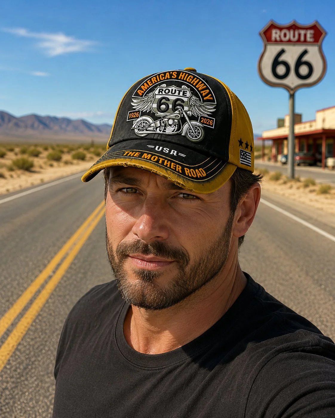 🏍️Casual baseballpet met retro-print ter ere van het 100-jarig jubileum van US Route 6