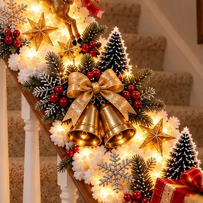 🎅 Kerstman-slee: decoratie voor de trapleuning in sneeuwthema | Vooraf verlichte kerstslinger voor de trapleuning