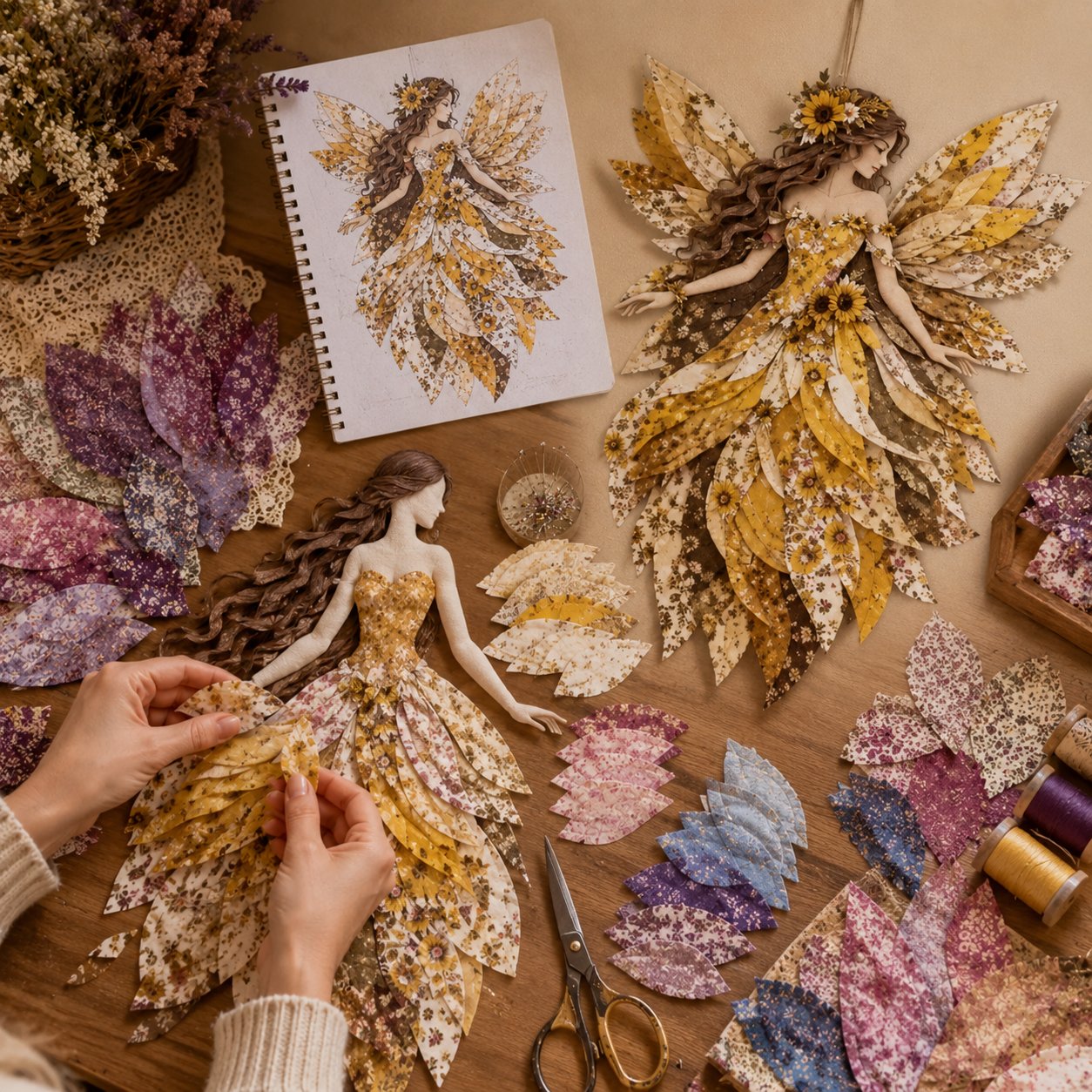 🧚‍♀️🌸 Premium DIY-pakket ‘Fairy Patchwork’ | Hoogwaardige gelaagde stof met bloemenvleugels – DIY handgemaakte fantasiewanddecoratie ✨
