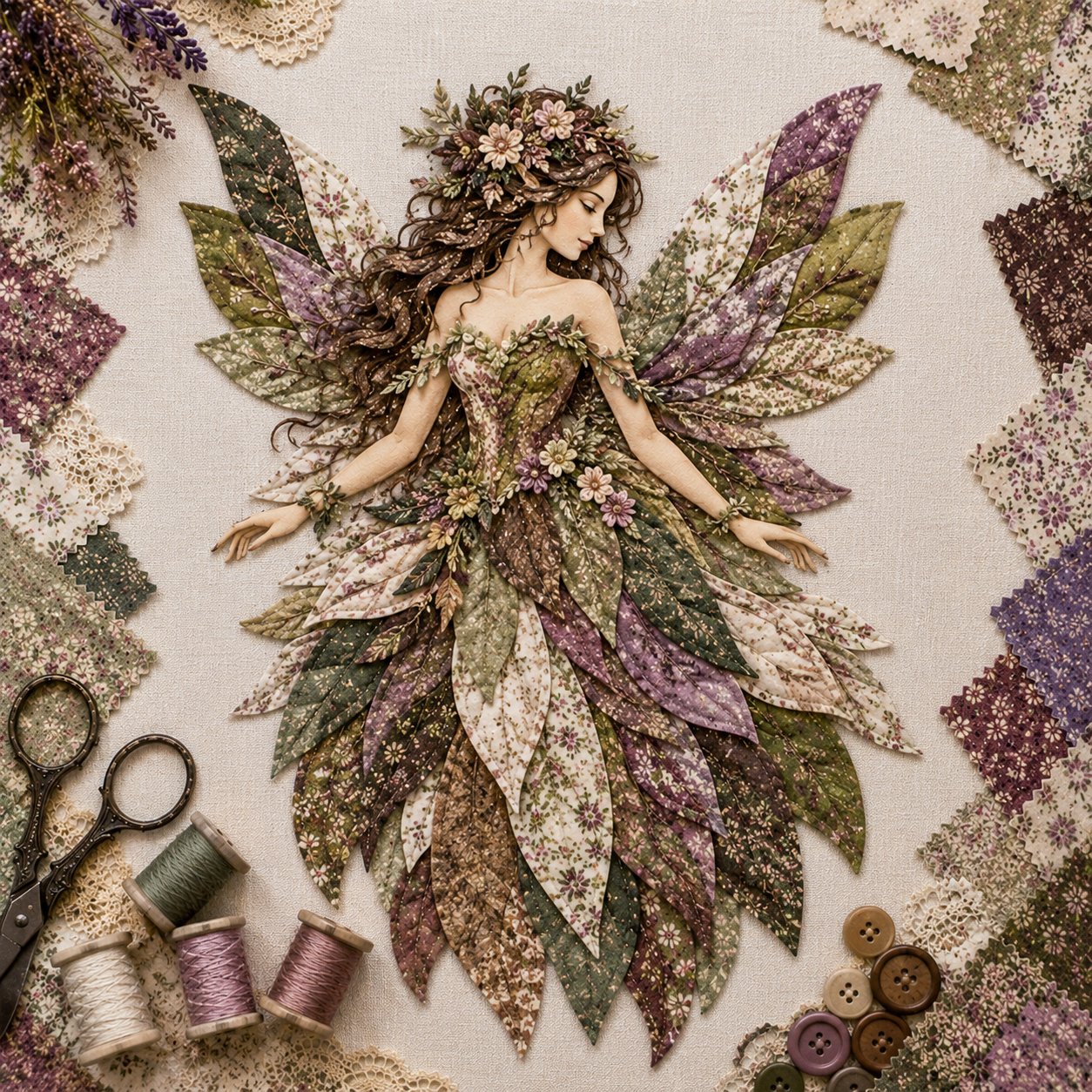 🧚‍♀️🌸 Premium DIY-pakket ‘Fairy Patchwork’ | Hoogwaardige gelaagde stof met bloemenvleugels – DIY handgemaakte fantasiewanddecoratie ✨