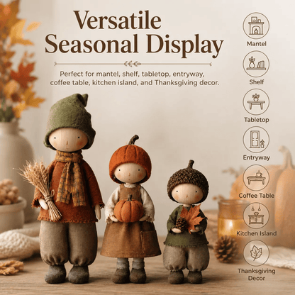 🍁 Set van 3 rustieke herfstfiguurtjes – Mooie oogstdecoratie voor een gezellige herfstsfeer 🍂