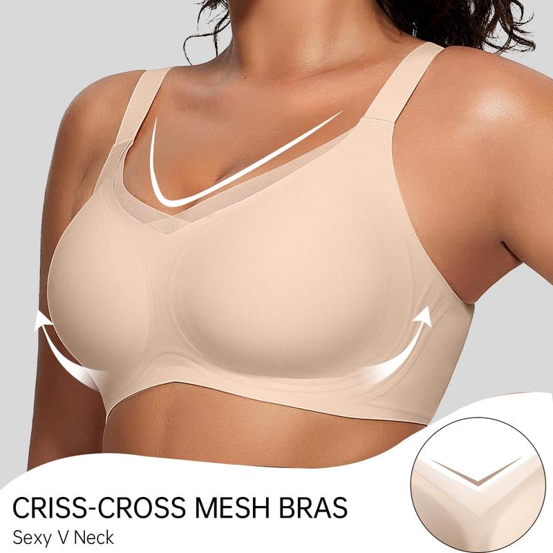Damesschoenen Draadloze V-Hals Oversteek Mesh Naadloze Push-Up BH