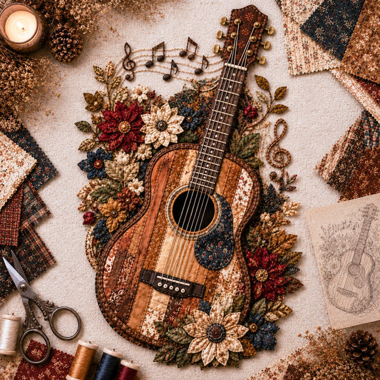 🎶🧵 Premium vintage patchwork-bouwpakket voor muziekinstrumenten | Hoogwaardige gelaagde stof met gestikte details – DIY handgemaakte decoratie voor de muziekkamer ✨