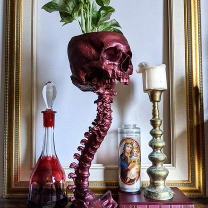 Gotische schedelplantenbak en skeletvaas, 11.6 inch / 29.5 cm – griezelige woondecoratie