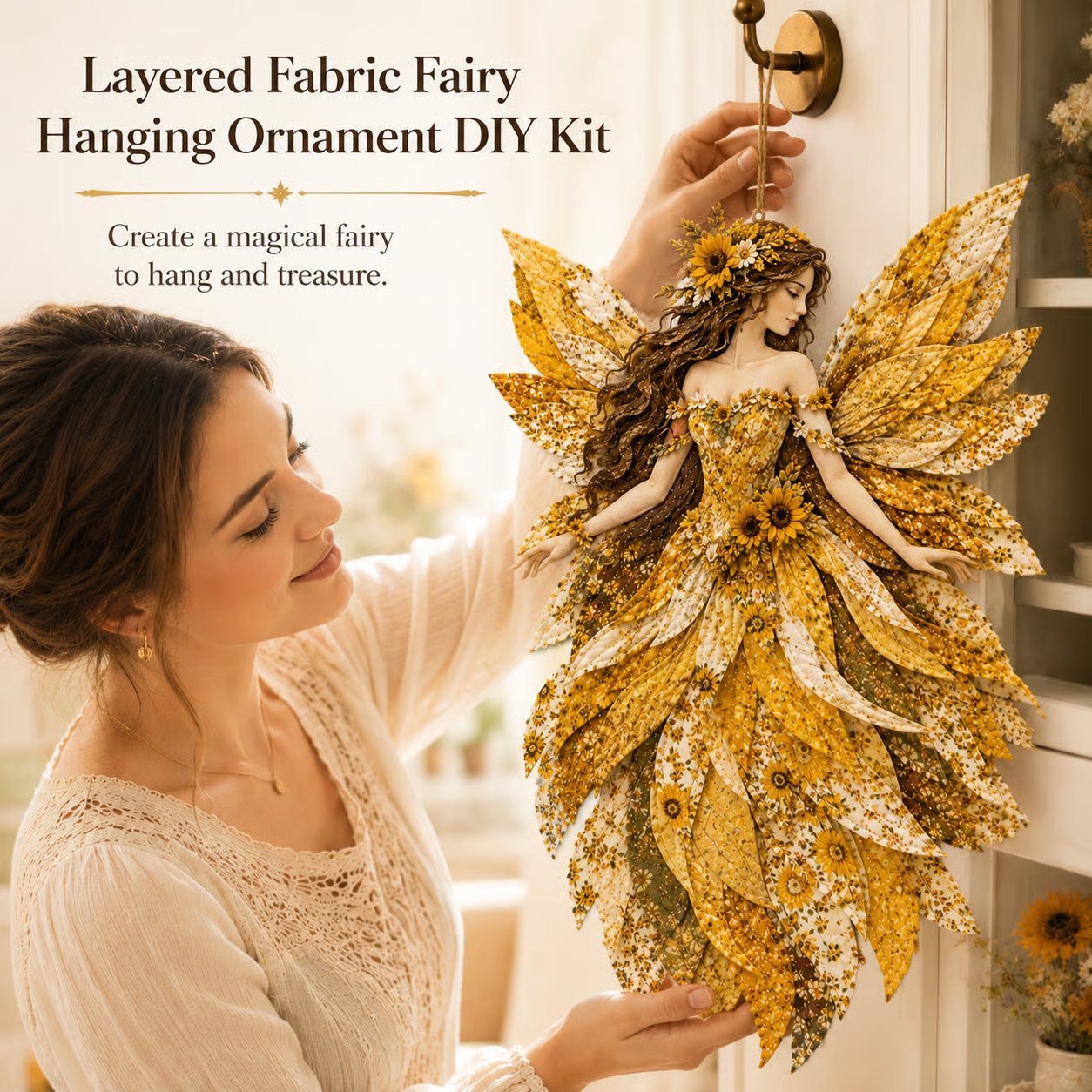 🧚‍♀️🌸 Premium DIY-pakket ‘Fairy Patchwork’ | Hoogwaardige gelaagde stof met bloemenvleugels – DIY handgemaakte fantasiewanddecoratie ✨