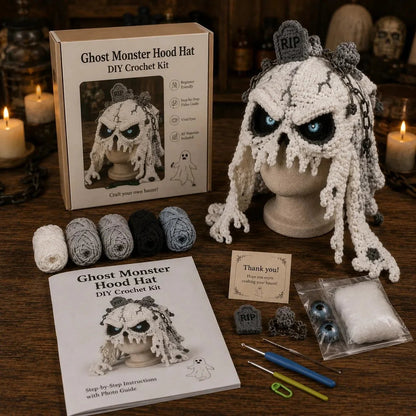 🎭🎃 DIY-haakpakket voor een Halloween-monsterkap | Hoogwaardig, zacht garen met stapsgewijze handleiding voor het zelf maken van een handgemaakte, draagbare karakterkap 🧶✨