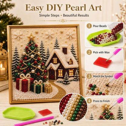 🎄🎅 Premium 3D-kerstwanddecoratieset met parels | Luxe canvas met flocklaag en krasbestendige, kleurvaste parelkorrels – doe-het-zelf kerstdecoratie ⛄️❄️