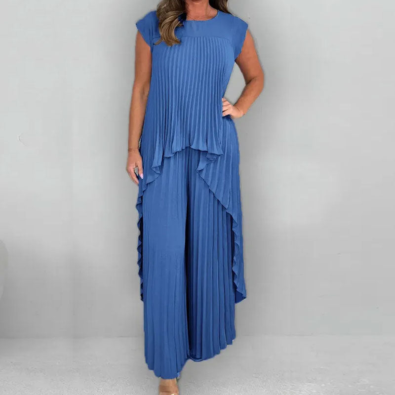 🎁Gratis levering✈️Effen Tweedelig Pak Met Ronde Hals