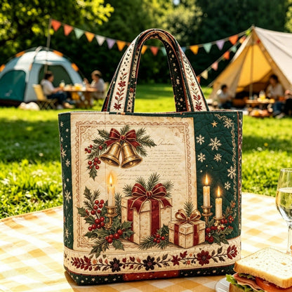 Vintage kerst-draagtas met kerstmanprint | Feestelijke herbruikbare boodschappentas