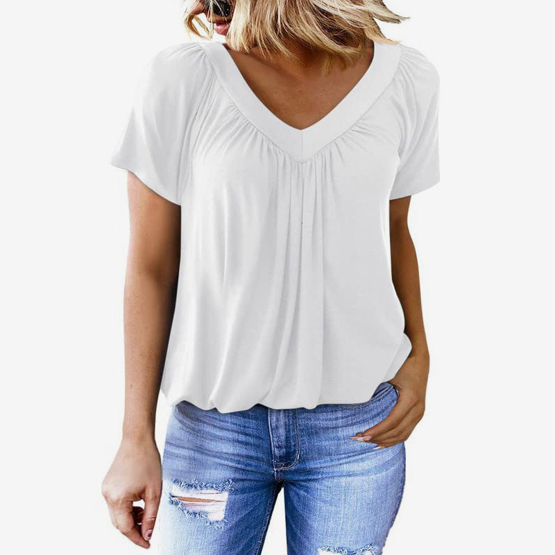 🌸Dames casual geplooide V-hals korte mouw aa