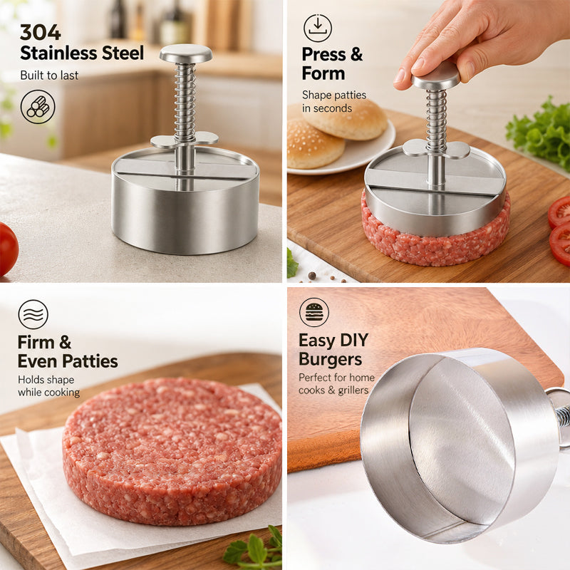 🍔 Roestvrijstalen hamburgerpers | Maak eenvoudig perfecte, gelijkmatige hamburger