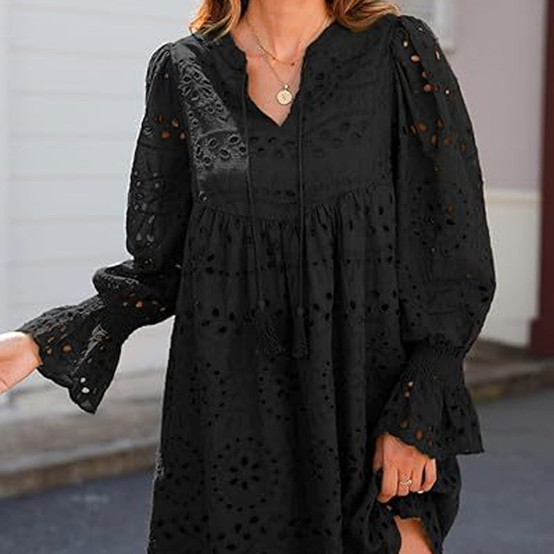 💞Tijdelijke aanbieding 49% KORTING🎁Kanten jurk met V-hals en lange mouwen en kwastjes