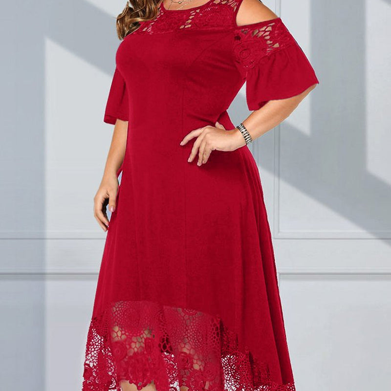 👗Kanten Ruche Jurk Met Korte Mouwen