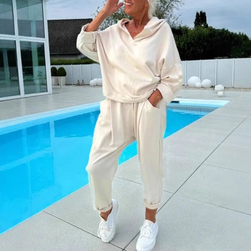 🔥Hot sale 49% KORTING🎁Effen kleur hoodie met capuchon, tweedelige set