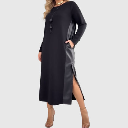 Oversized Jurk Met Contrasterend Leren Paneel