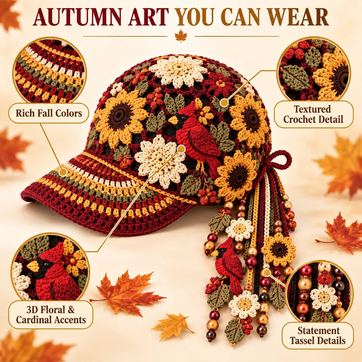 🔥LAATSTE DAG 50% KORTING - 🍂 Handgemaakte gehaakte herfst-baseballpet voor dames
