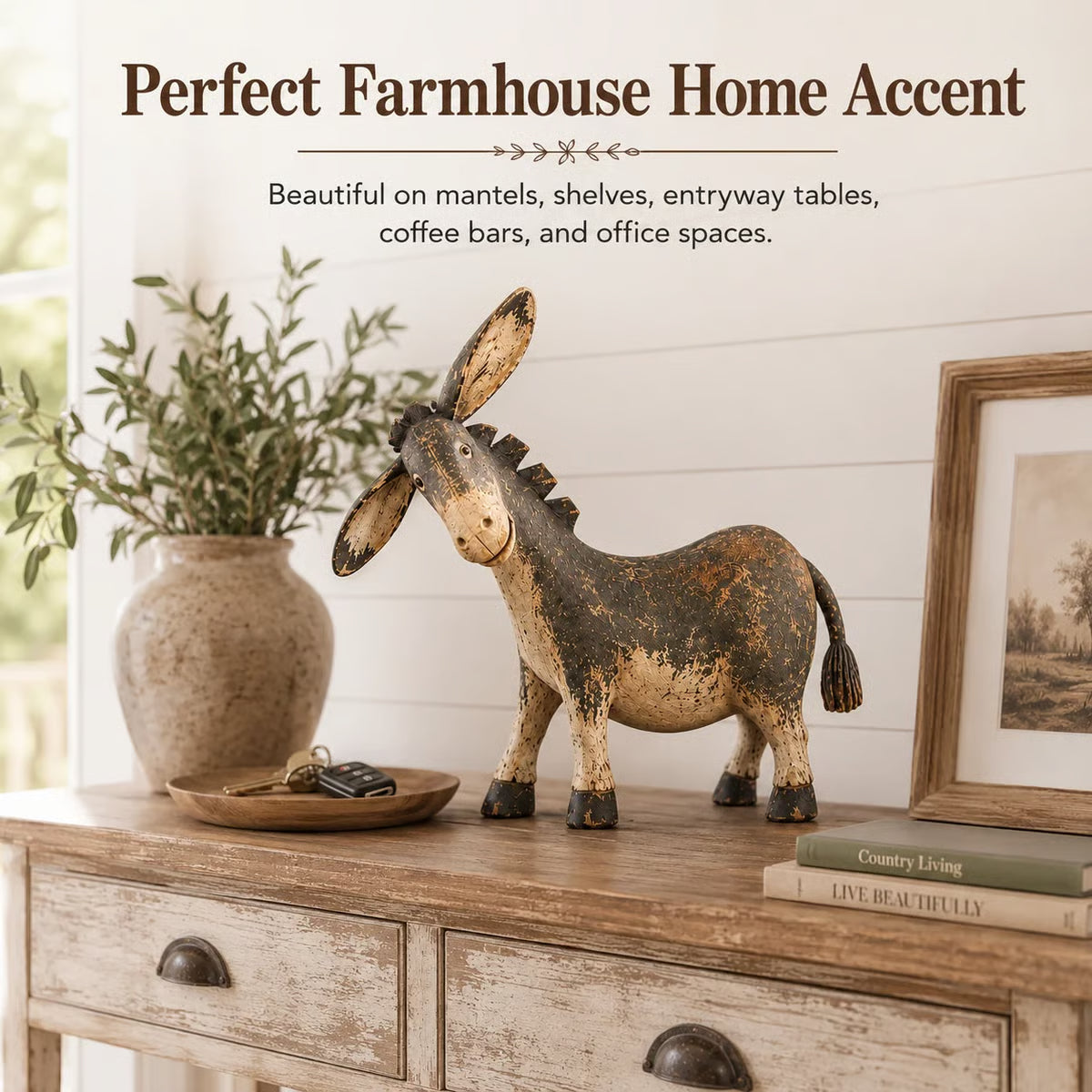 🐴 Rustiek ezeltje ✨ Vintage-look decoratiestuk van hars voor op tafel in boerderijstijl