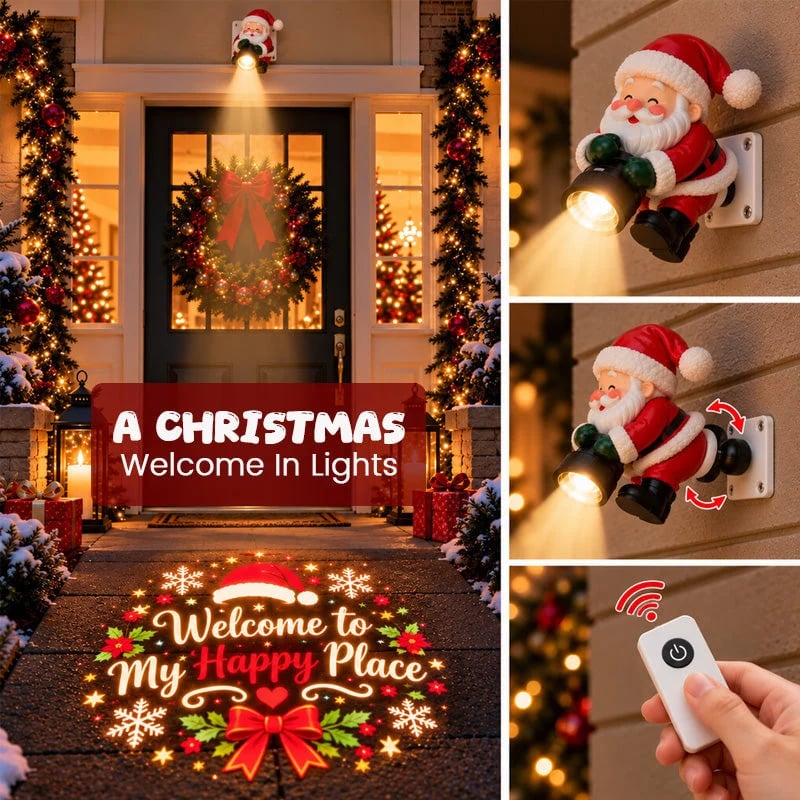 🔥HOT SALE🎅 Santa Christmas Welcome Projector – Festive Holiday Doorway Light with Remote Control ✨