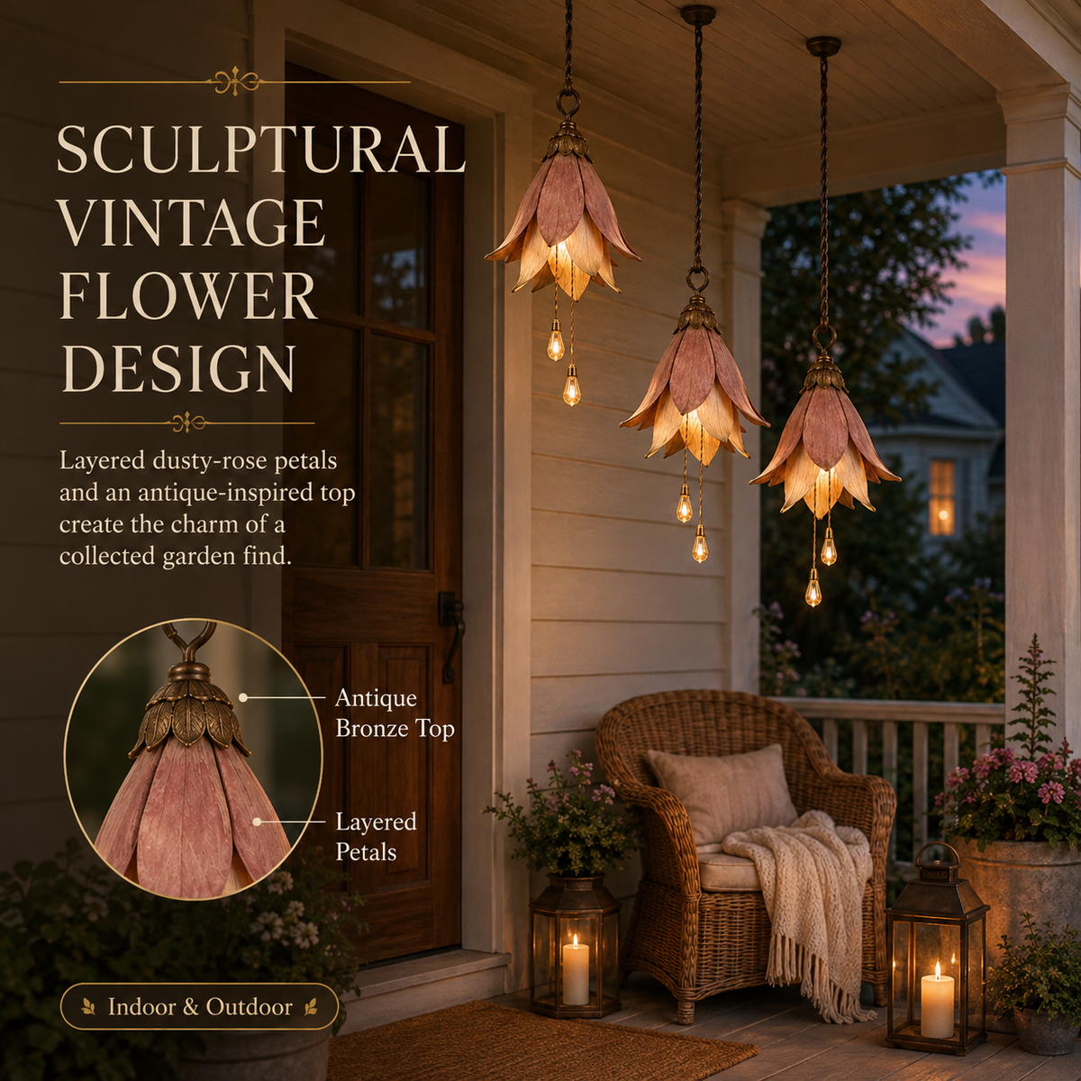 🌸Verander je veranda in een betoverende tuin vol sfeer｜Retro hangende bloemenlamp, set van drie stuks