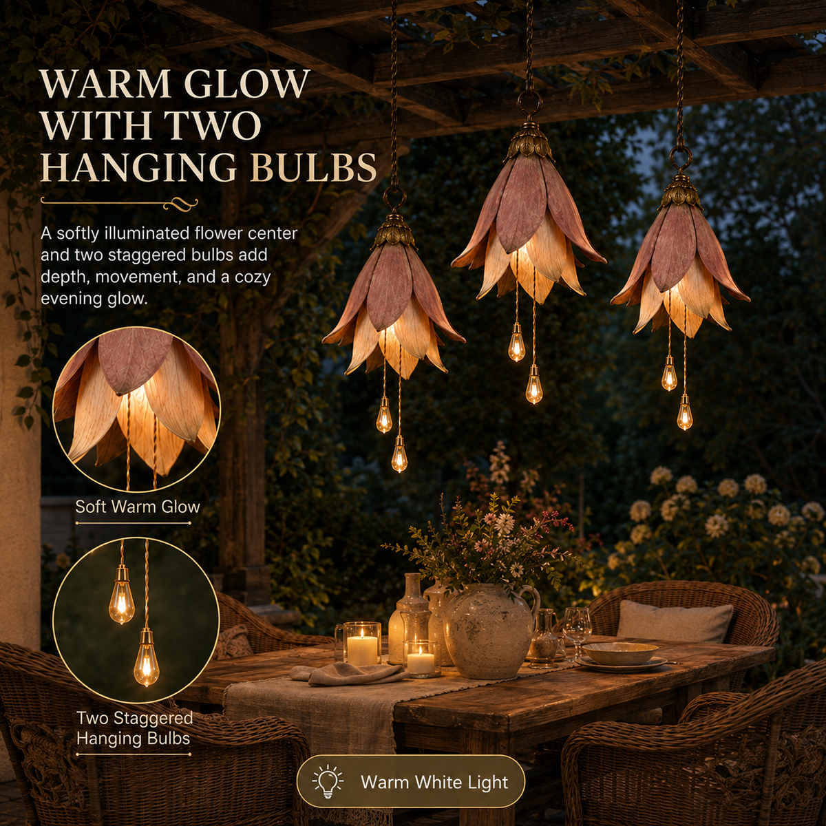 🌸Verander je veranda in een betoverende tuin vol sfeer｜Retro hangende bloemenlamp, set van drie stuks