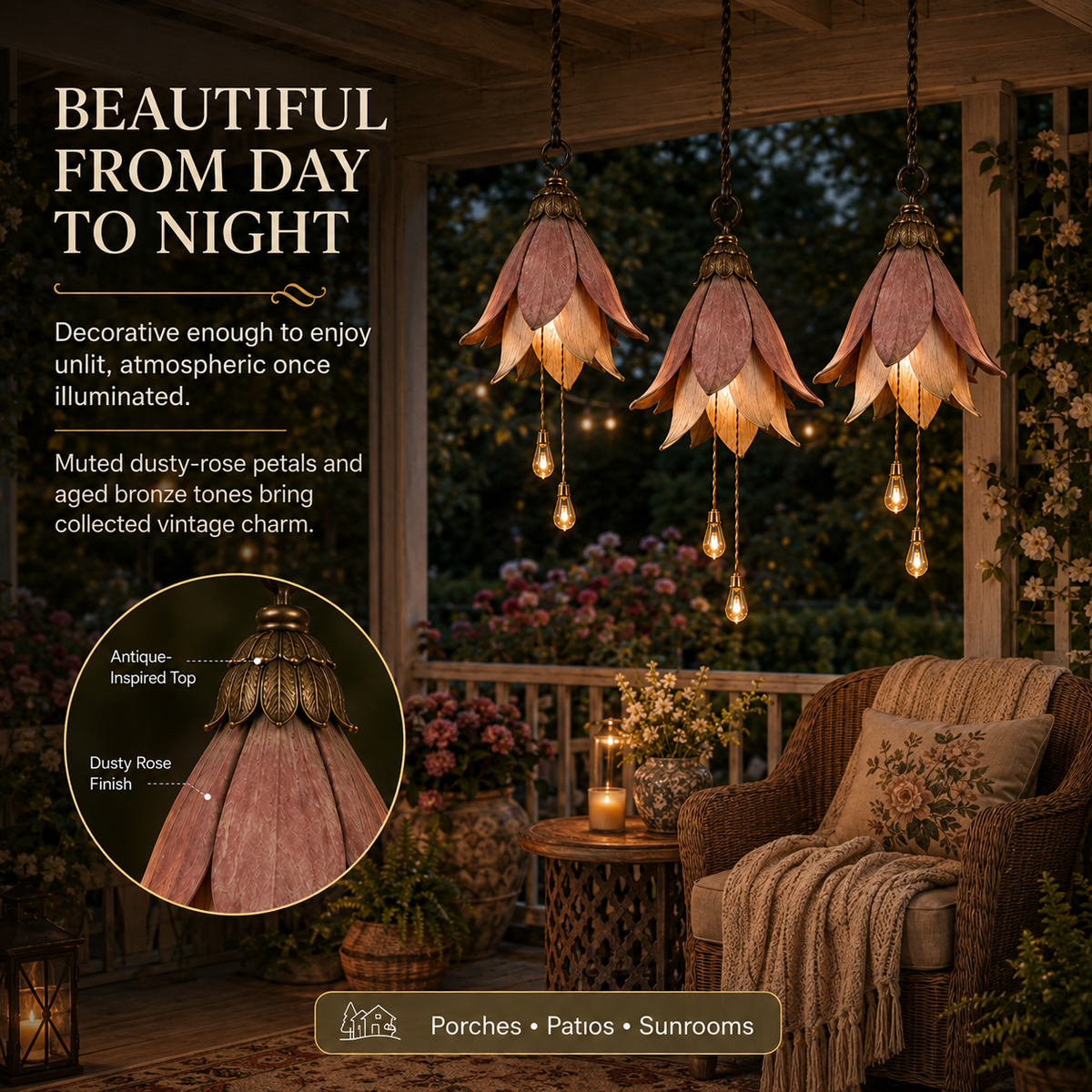 🌸Verander je veranda in een betoverende tuin vol sfeer｜Retro hangende bloemenlamp, set van drie stuks