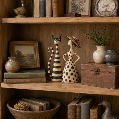 Vintage beeldjeset met kat en dame 🐱 Gezellig woonaccessoire