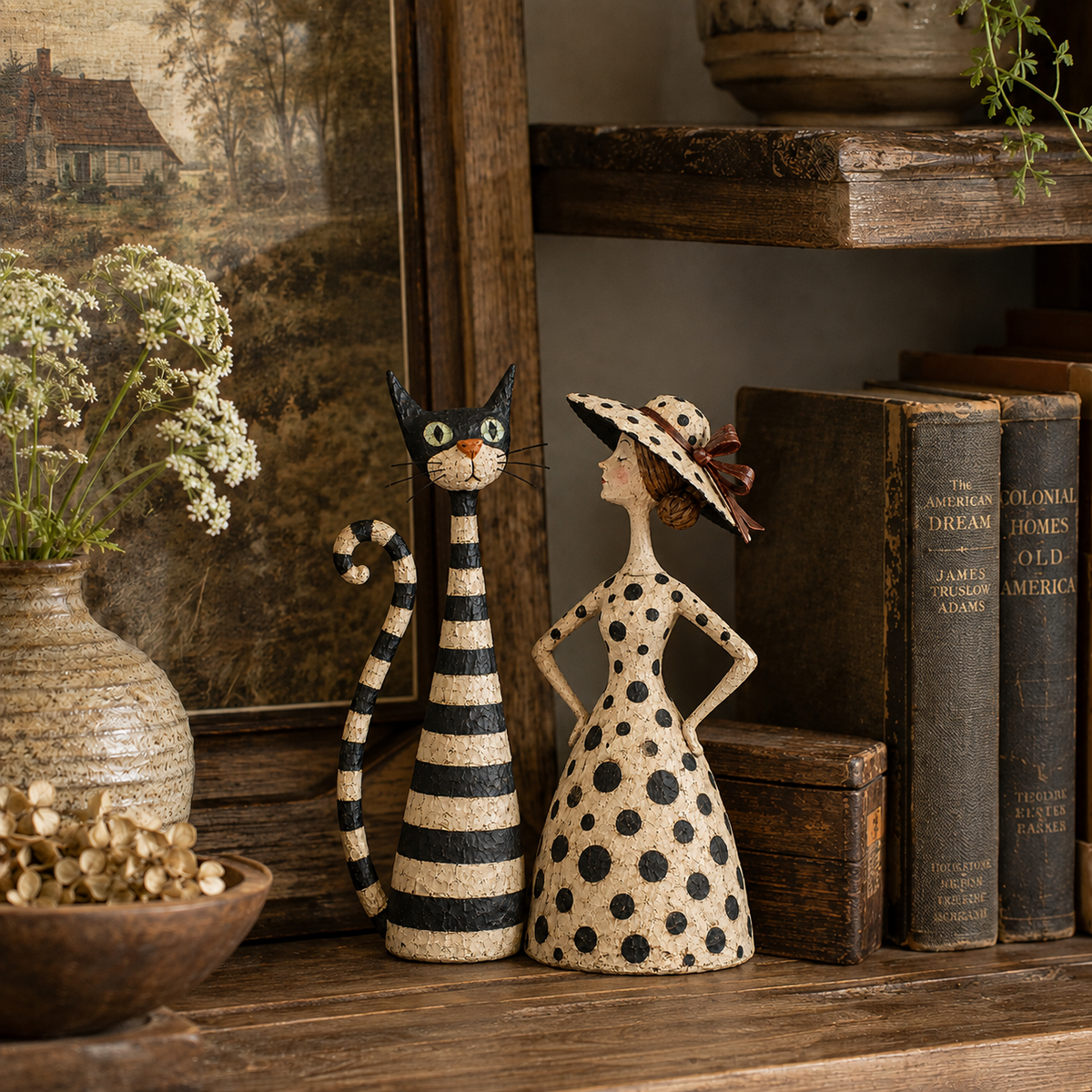 Vintage beeldjeset met kat en dame 🐱 Gezellig woonaccessoire