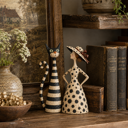 Vintage beeldjeset met kat en dame 🐱 Gezellig woonaccessoire