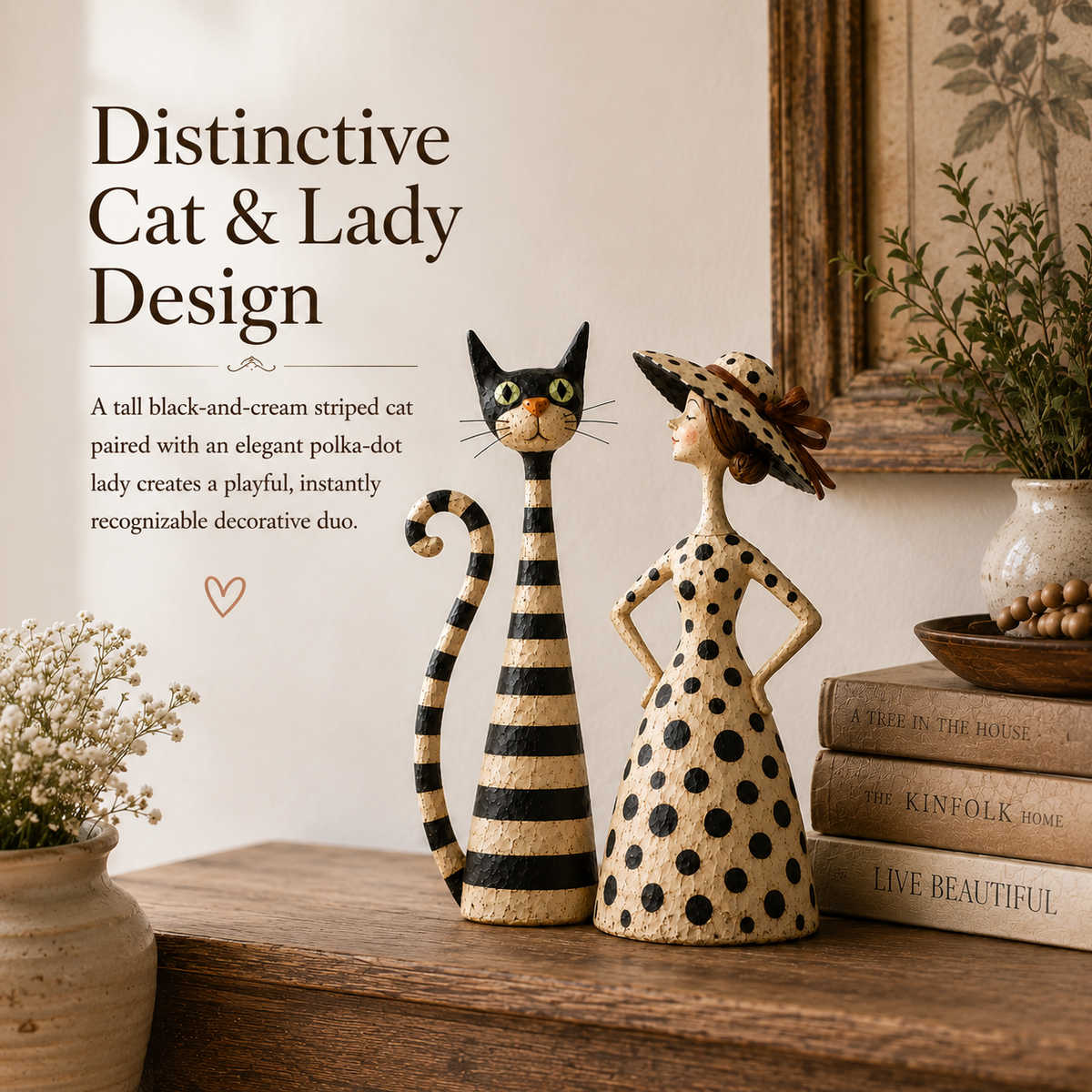 Vintage beeldjeset met kat en dame 🐱 Gezellig woonaccessoire
