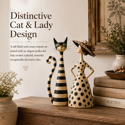 Vintage beeldjeset met kat en dame 🐱 Gezellig woonaccessoire