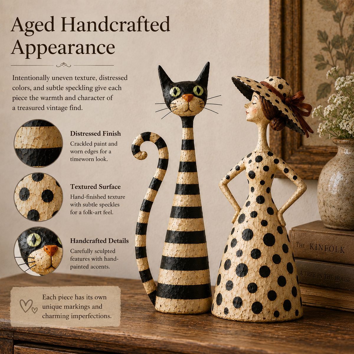 Vintage beeldjeset met kat en dame 🐱 Gezellig woonaccessoire