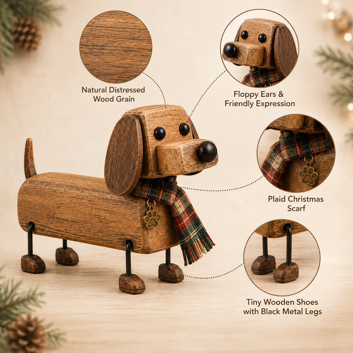 ✨Rustiek houten kerstfiguurtje in de vorm van een tecke