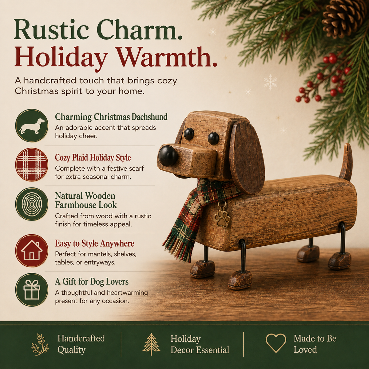 ✨Rustiek houten kerstfiguurtje in de vorm van een tecke