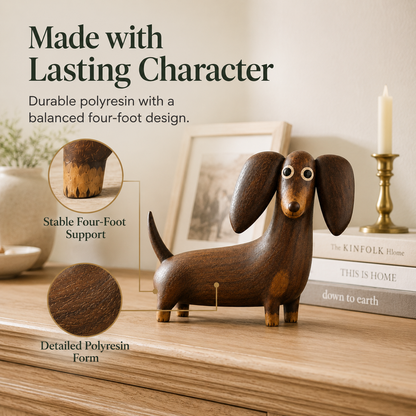💡Speels beeldje van een teckel in houtloo