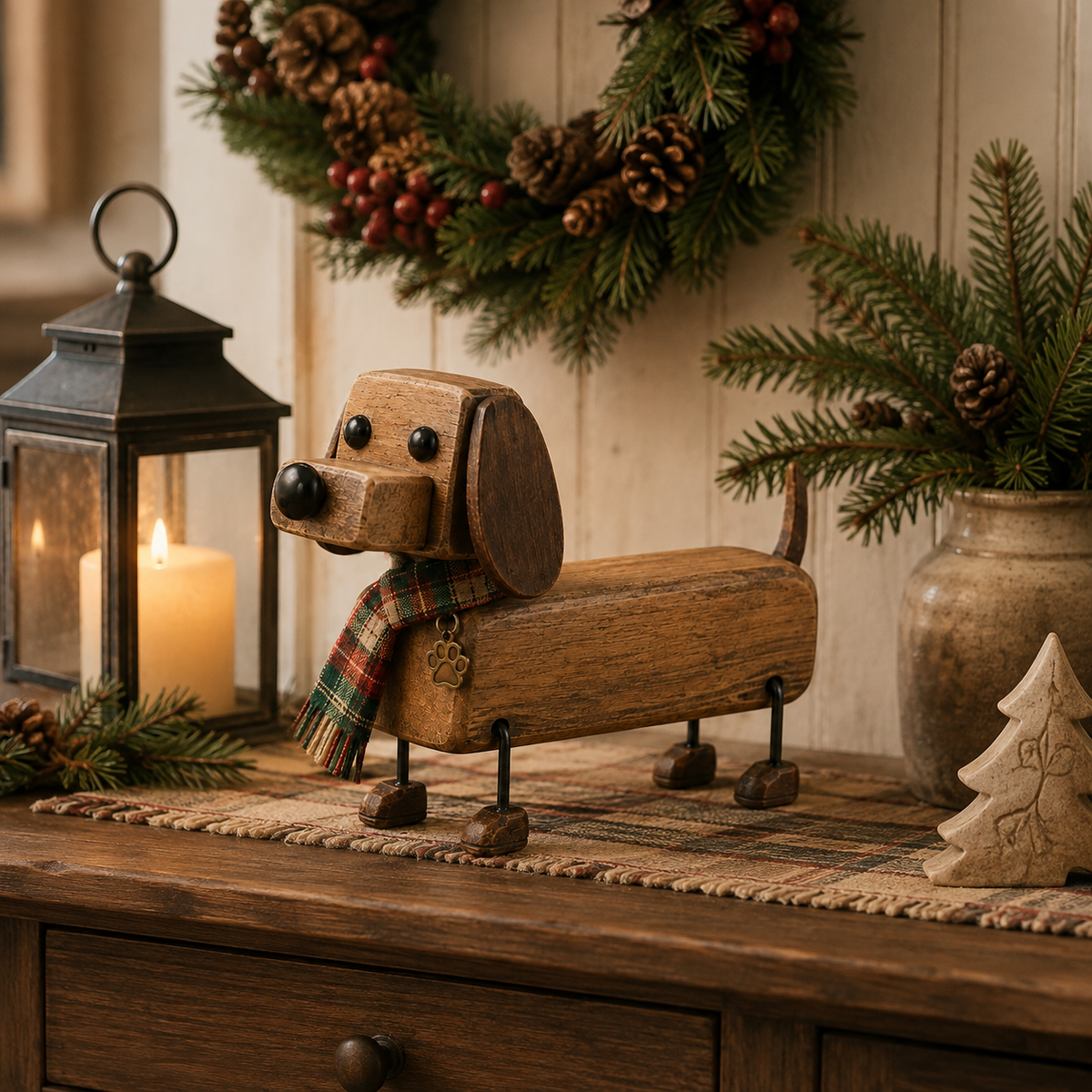 ✨Rustiek houten kerstfiguurtje in de vorm van een tecke