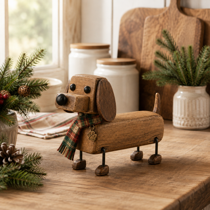 ✨Rustiek houten kerstfiguurtje in de vorm van een tecke