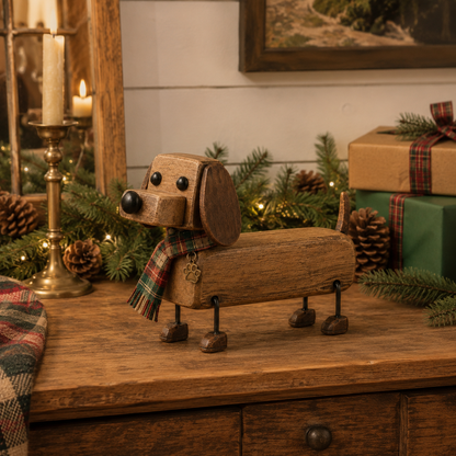 ✨Rustiek houten kerstfiguurtje in de vorm van een tecke